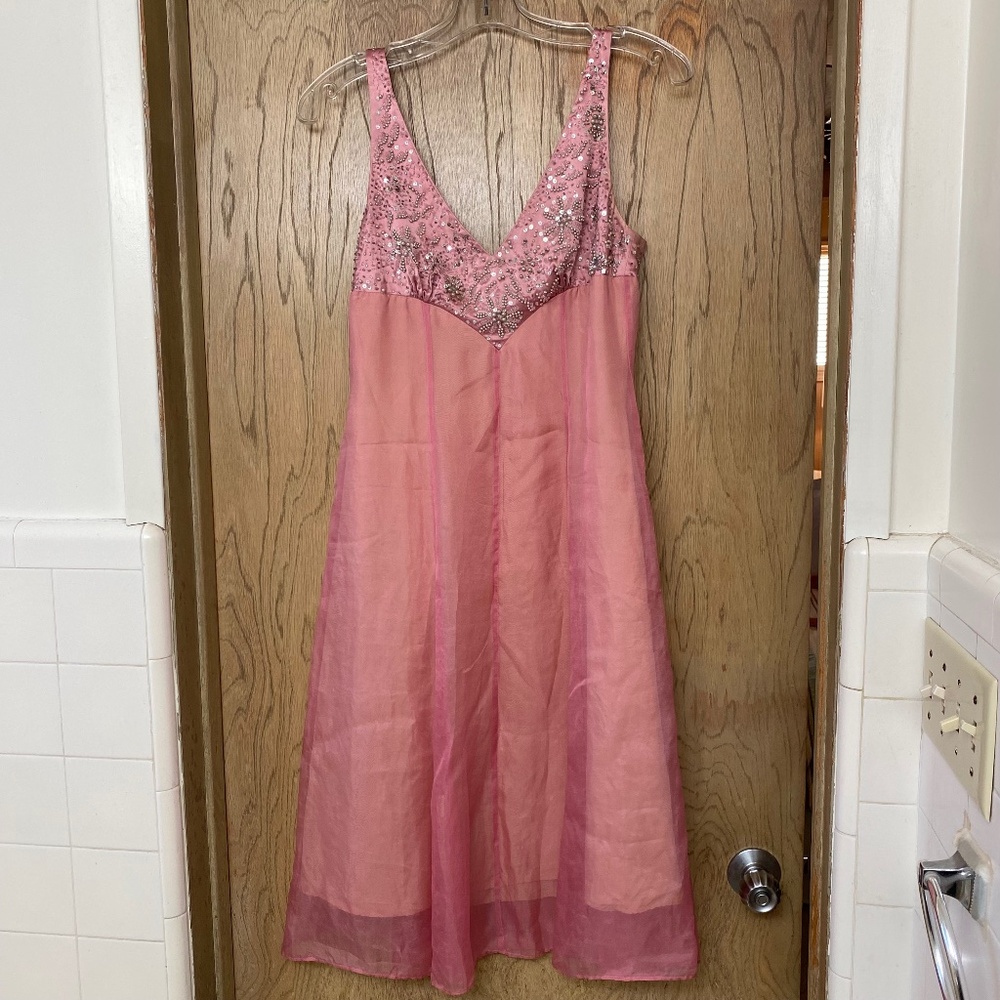 Deadstock Vintage Pink 100% Silk Beaded Formal Dress (sz 4)